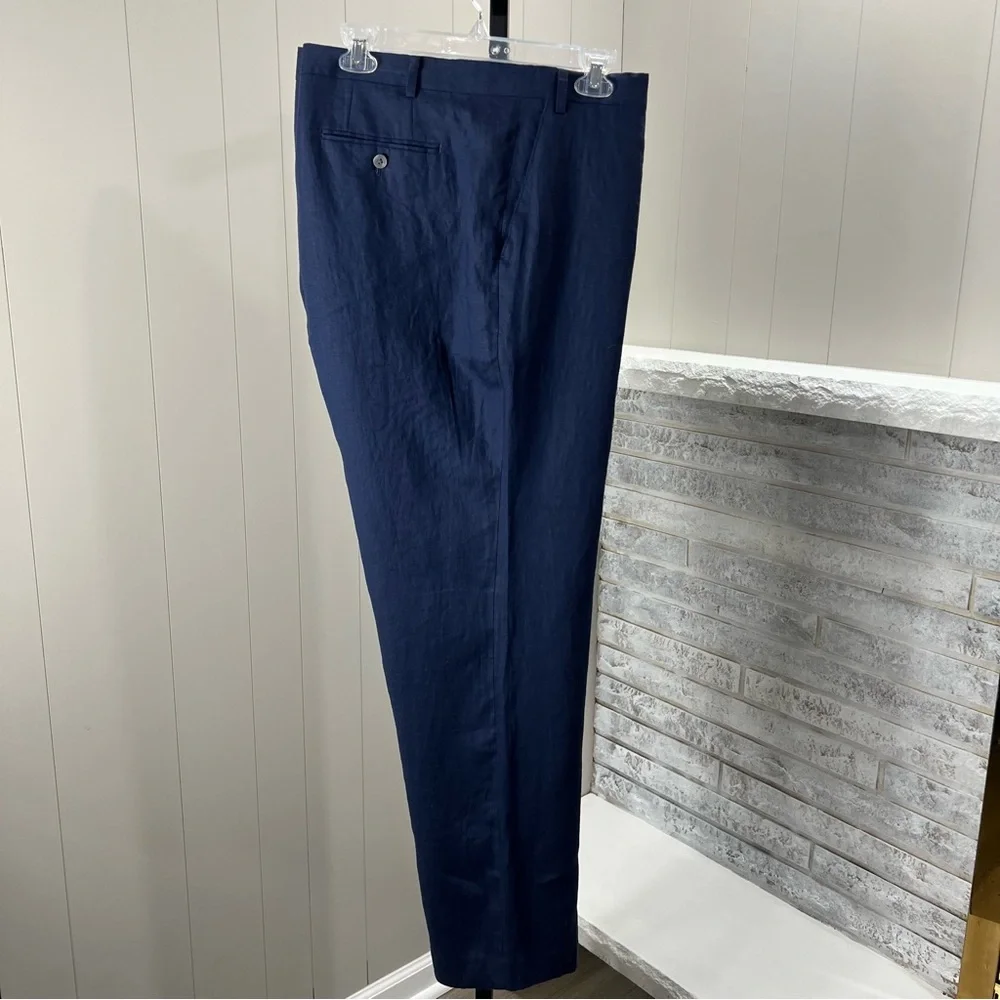 Lauren Ralph Lauren Classic Fit Linen Navy Blue Straight Leg Pants 48x32L NWT